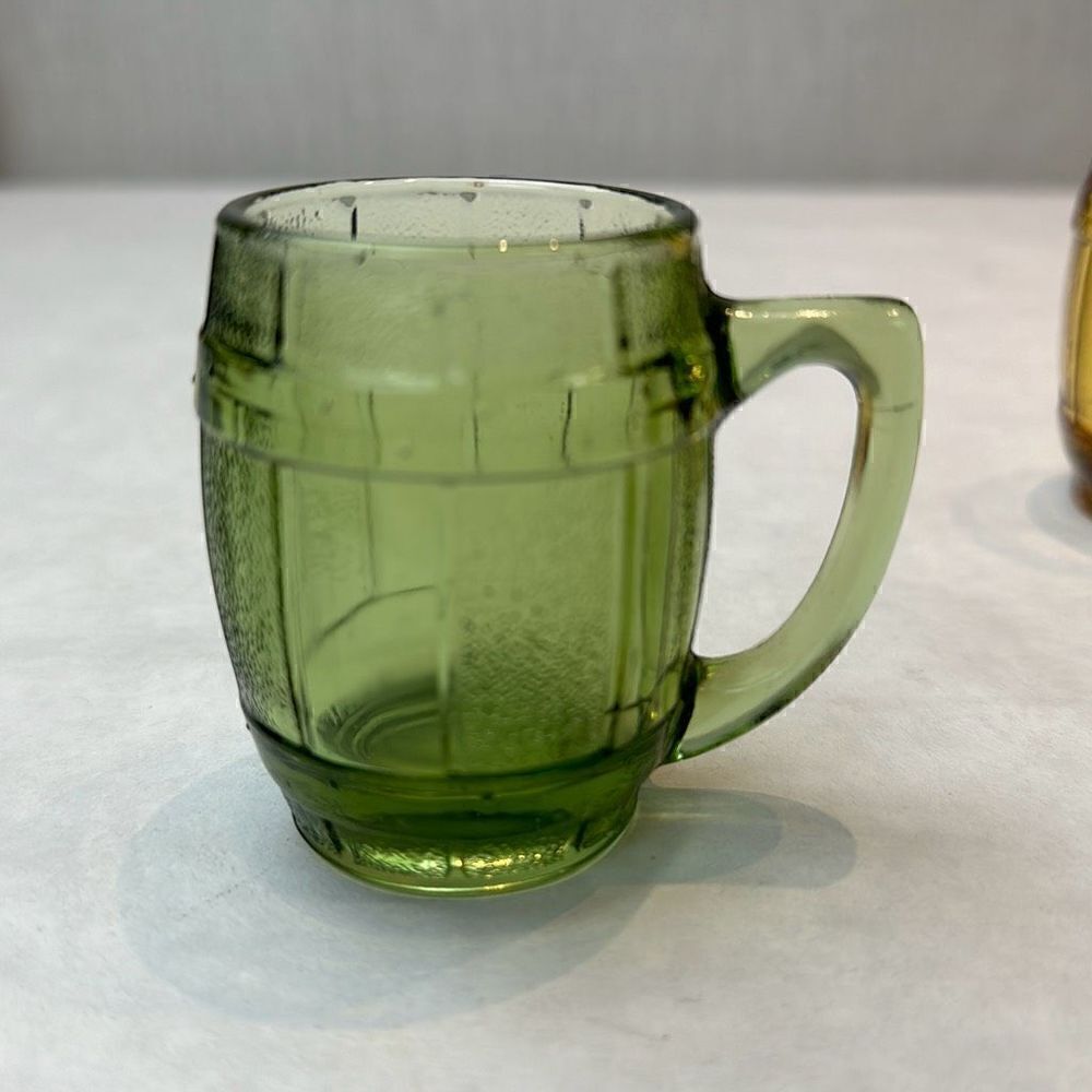 Vtg Barrel Shot Glass Toothpick Holder Mini Green MCM Keg Beer Mug